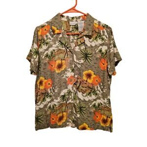 White‎ Stag Women Size M Multicolor Tropical Short Sleeve Button Up Blouse